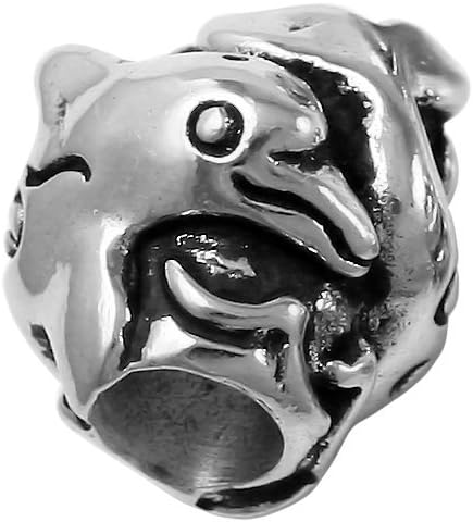 Sanibel Island, FL - Dolphin and Waves - Handmade Sterling Silver Large Hole Charm Bead