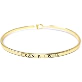 by you Inspirational Positive Message Engraved Thin Cuff Bangle Hook Bracelet