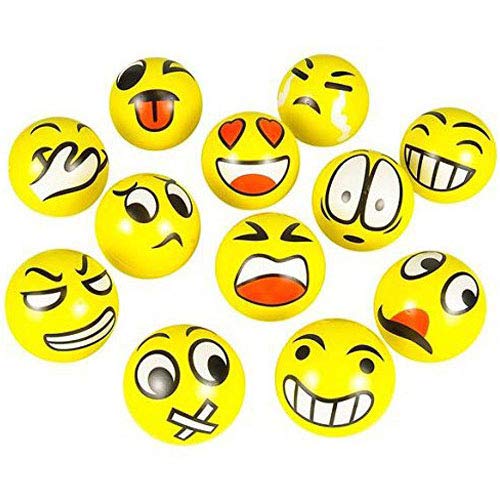 Kicko Emoji Play Balls - 12 Pack - 3 Inches - Yellow - for Children Sensory Stress Relief, Therapy Toy, Party Favors, Goody Bag Fillers