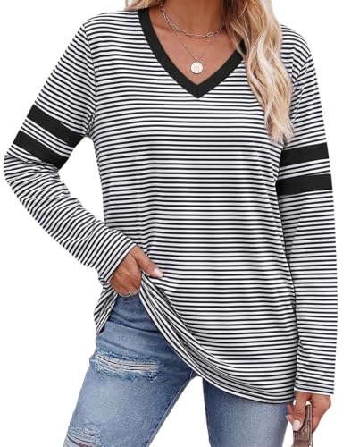 OFEEFAN Striped Shirt Women Business Casual Tops Plain T Shirts Fall Tops M at Amazon
