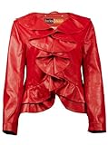 FactoryExtreme Ruffled Bella Womens Red Leather Jacket, Large, Red