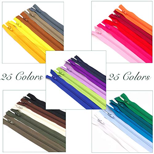 60pcs 20 inch Zippers-25Colors Nylon Coil Zipper Bulk #3 Zippers for Tailor Sewing Crafts