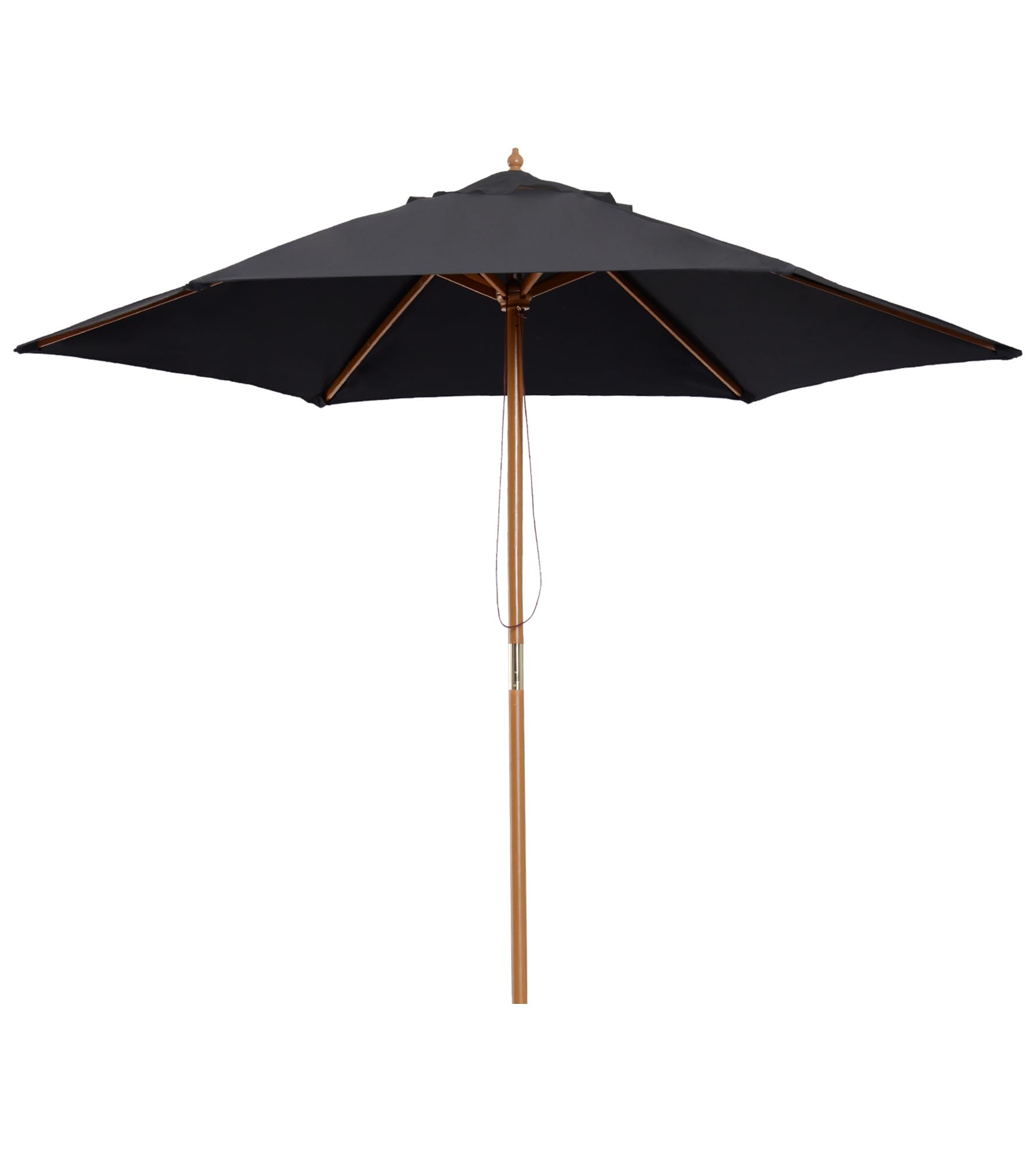 Outsunny 2.5m Wood Garden Parasol Sun Shade Patio Outdoor Wooden Umbrella Canopy, Table Market Umbrella with Vent, 38mm Pole, Rope Pulley Mechanism, Black