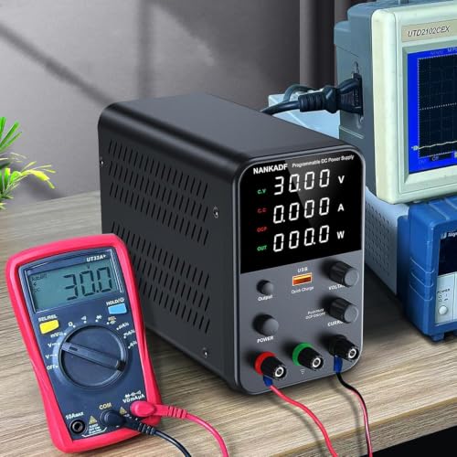 Laboratory Power Supply Unit, 0-30 V, 0-10 A, DC Adjustable Power Supply with 4-Digit LED Display, Encoder Adjustment Knob and Output Switch