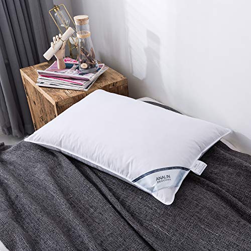 ANALIN 2 Pack Goose Feather Down Pillows, 100% Cotton Shell, Non-allergenic & Anti dust mite, Soft Hotel Quality Pillows (15% Goose Down)