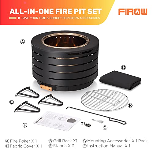 FIROW Smokeless Fire Pit, 23 Inch Fire Pit for Outside with Removable