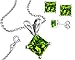 FANTOM 925 Sterling Silver Princess Cut Simulated Peridot Pendant and Earring Combo Gift Set 1 Ct Each Stone 2 Ctw Earring