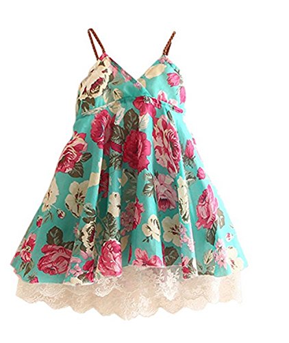 HUAER& Little Baby Girls Flowers Lace Beach Dress Summer Clothes 1-8 Year old (3-4T(100-110CM), Green)