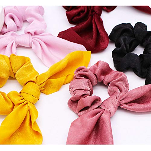 6pcs Hair Scrunchies Chiffon Elastic Hair Bands Bowknot Pearls Hair Ties Ponytail Holder Silk Scrunchy Women Rope Hair Accessories (10 PCS, Solid Colors) - Thumbnail 5