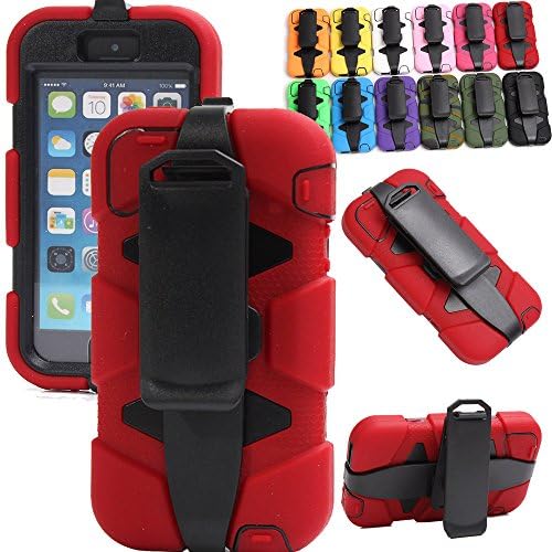 Generic For iphone 5 Case For Girls &amp; Men, Defender Series Heavy Duty Full Body Protective Shatter-resistant Shock-absorbing Tough Armor Rugged Silicon Rubber High Impact Hybrid Holster/Belt Clips Case With Built-in Screen Protector For iphone 5 Only (Not For iphone 5S/5C) (Red)