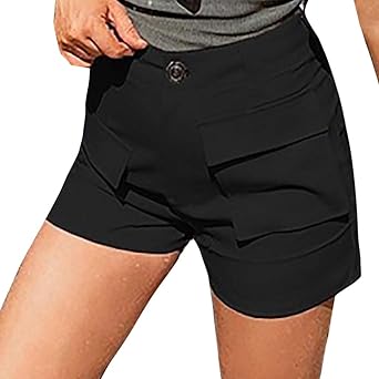 TEELONG Shorts Damen Sexy Shorts Solide Hohe Taille Kurze Hosen Taschen Freizeit Strand Shorts Badeshorts Chinoshorts Cargosh
