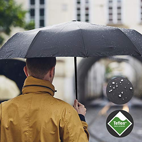 REYLEO Windproof Travel Umbrella with Teflon Coating, Ultralight Only 520g, Auto Open/Close Button, Folding Umbrellas Can be Folded 10000+ Times