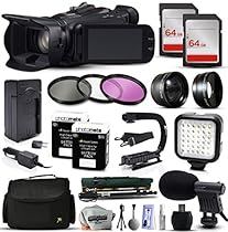Canon XA25 Professional Camcorder Video Camera + 128GB Memory + Travel Charger + 3 Filters + 2 Batteries + Opteka X-Grip + LED Light + Microphone + Monopod + Large Case + Dust Cleaning Kit + More