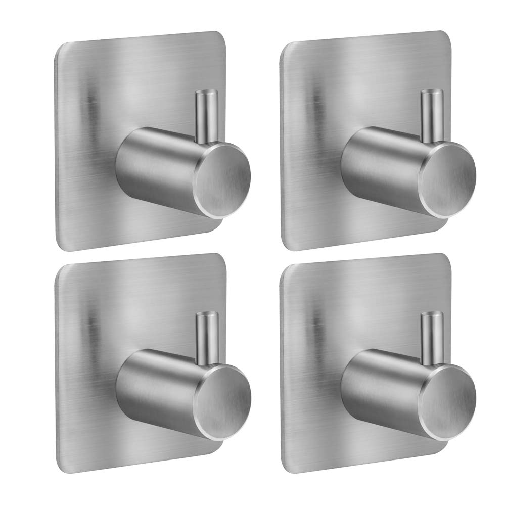 ToHa Self Adhesive Hooks for Kitchen Closets Stainless Steel Brushed Finish Bearing Capacity within 3kg (4 PCS) (Style one)