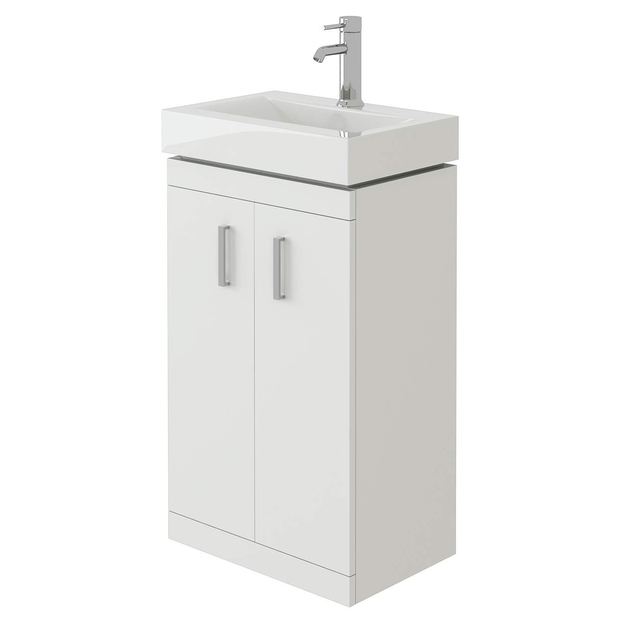 VeeBath Chatham NCLW100 450mm Bathroom Floor Standing Two Soft Close Door Gloss White Storage - Floor Mount Design
