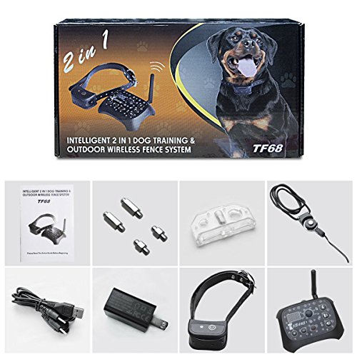Invisible Dog Fence - 2 In 1 Dog Training & Outdoor Wireless Fence Containment System with Remote-Controlled Rechargeable Transmitter & Training Collar (black) - 1 Dog System