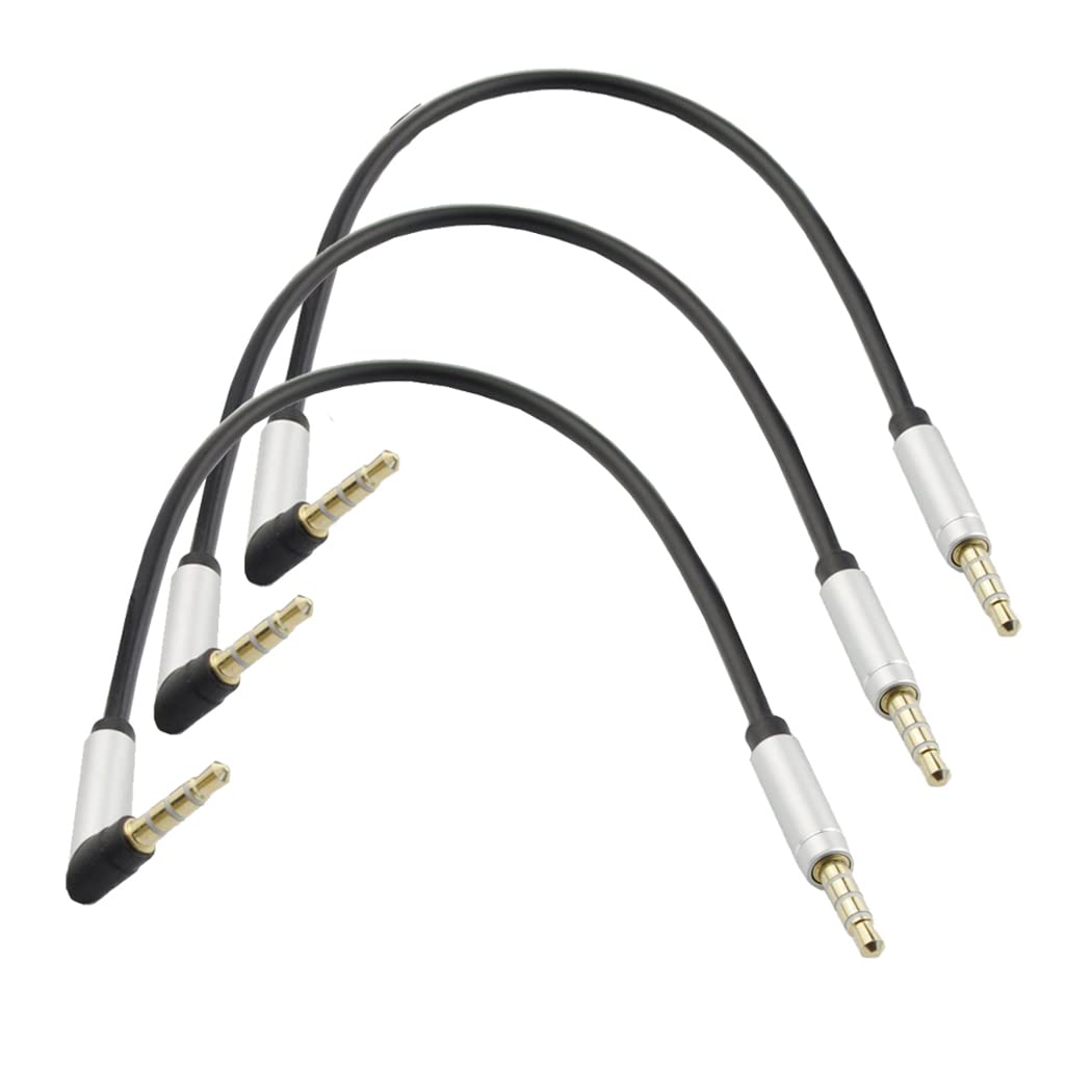 LiKuCo 3Pack 8inch 4-Pole 3.5mm Right Angle Male to 3.5mm Male Stereo Audio Cable Headset Cable,Aux Cable 90 Degree M to M Audio Cable