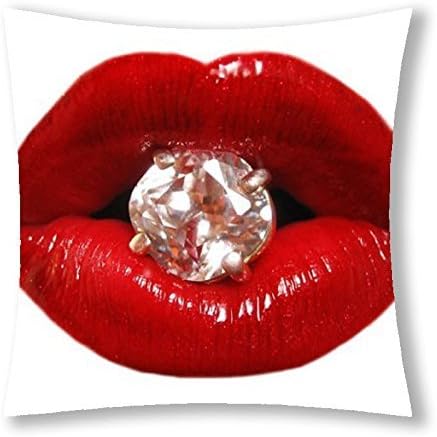Decoration Home Pillow covers 18X18Inch Square Cotton Pillowcases Red Lips Throw Pillow Cover(One Side)