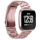 Aresh Compatible with Fitbit Versa Band/Versa 2 Bands, Stainless Steel Versa Lite Metal Strap for Fitbit Versa&Versa Lite Edition&Versa Special Edition (RoseGold)