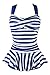 MiYang Women's Swimwear One Piece Slimming Skirt Tummy Control Swimdress Bathing Suit Navy Striped Large US 12-14