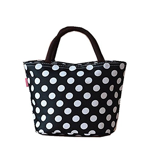 Outdoor Lunch Storage,FuzzyGreen Stylish Black and White Polka Dot Pattern Canvas Waterproof Zipper Hot & Cold Cooler Tote Carrying School Travel Outdoor Picnic Lunch Lunchbox Storage Container Bag