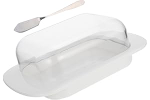 BESPORTBLE Decorative White Butter Dish with Butter Knife, Wide-Edge Square Cheese Storage Tray and Bread