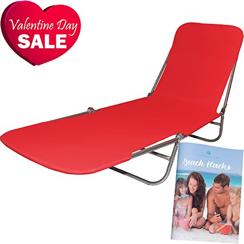 Premium Folding Lounger By Thermalabs: Lay Down & Relax at the Beach, Pool, Garden or Anywhere Outdoors! Lightweight and Durable Tanning Chaise. Red Foldable Beach Bed Ideal for Sunbathing