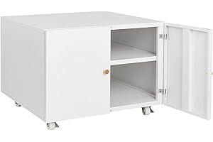 Garvee Rolling Printer Stand with Storage Cabinet, Mobile Office Organizer Cart with Lockable Doors for Printer & Supplies