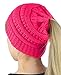 C.C BeanieTail Soft Stretch Cable Knit Messy High Bun Ponytail Beanie Hat, Candy Pink