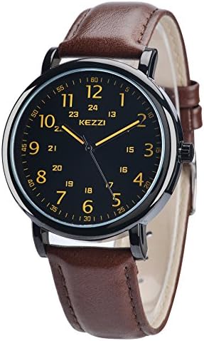 Watches for Men DOVODA Men's Wrist Watch Quartz Black Leather wristwatch Band (289Brown)