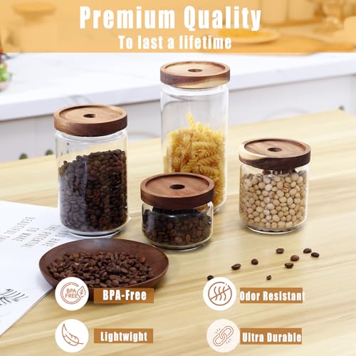 REFSAVER Glass Jar with Lid Coffee Canister with Airtight Bamboo Wooden Lid Glass Storage Containers for Candy,Tea,Coffee,Sugar,Cookie,Spice 4Pack