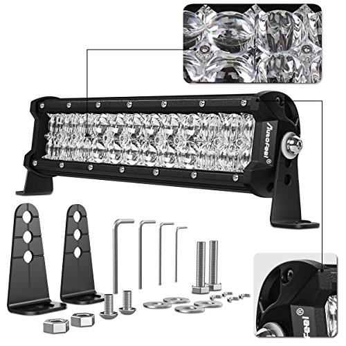LED Light Bar, AutoFeel 12 inch 8D Two Row Spot Flood Combo Beam Light Bar of Road Auto Work LED Light Bar with Brackets for Truck Jeep ATV UTV -1 Year Warranty