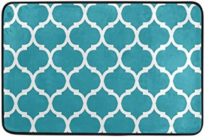 DemonCo Moroccan Quatrefoil Door Mat Rug, Trellis Teal Turquoise Lattice Geometric Mosaic Welcome Mat Doormat Entrance Kitchen Bathroom Mat Rug Outdoor Indoor Decor 23.6 X 15.7 Inches