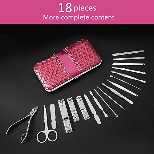 Women Manicure Set Manicure Pedicure Set Nail Clippers - Aooeou 18 In 1 Mens Stainless Steel Professional Pedicure Kit Nail Scissors Grooming Kit with Leather Travel Case Tools (Rose)