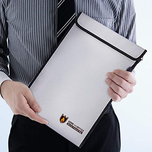 Fireproof Document Bag Karidge 15”x11” Fire & Water Resistant Safe Storage Pouch for Money Passport Legal Document, Non-Itchy Silicone Coated Double Layer Fiberglass Foil Inner for Maximum Protection
