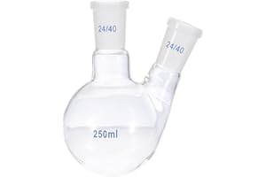 PATIKIL 250ml Boiling Flask, 3.3 Borosilicate Glass 2 Neck Round Bottom Flask Heavy Wall with 24/40 Standard Taper Outer Join