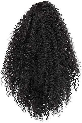 Afro Ponytail Drawstring Extensions Natural Puff Hair Bun with Donut Chignon Hairpieces Wig Drawstring Afro Kinky Curly Wrap at 7 (short) or 14 (long) inches (14inch, Natural Black（1B))