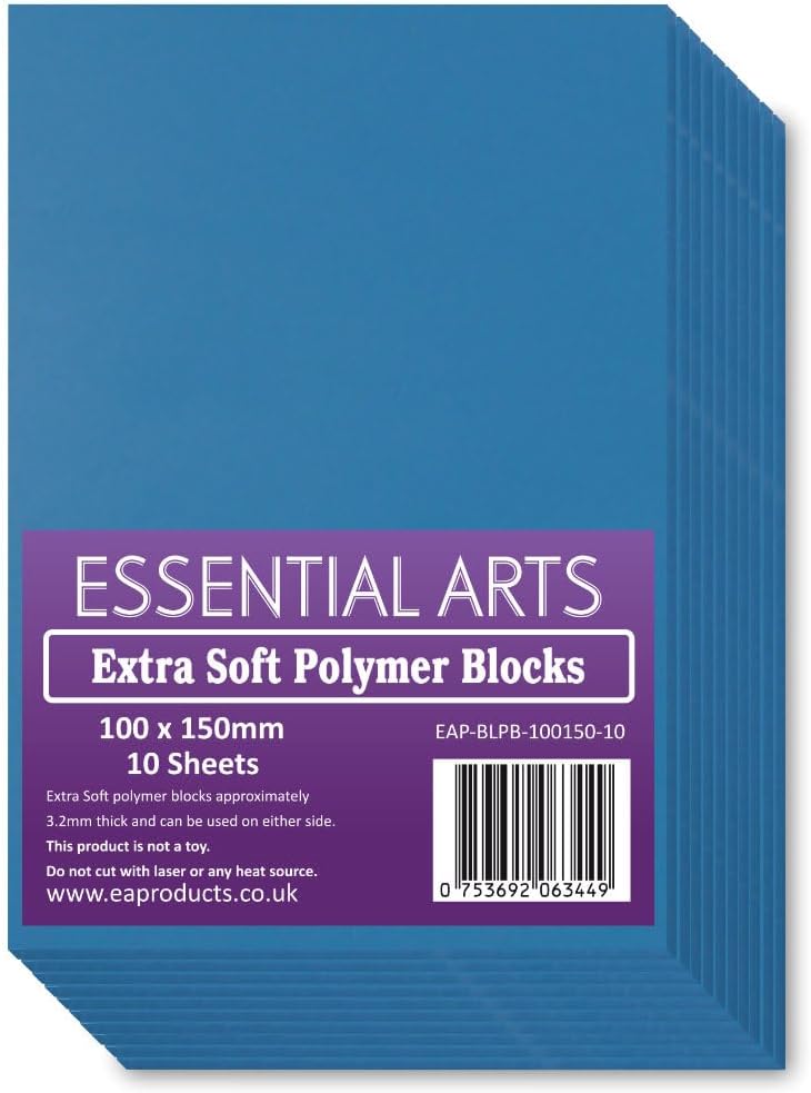 Essential Arts Extra Soft Blue Polymer Blocks 100x150mm Pack of 10