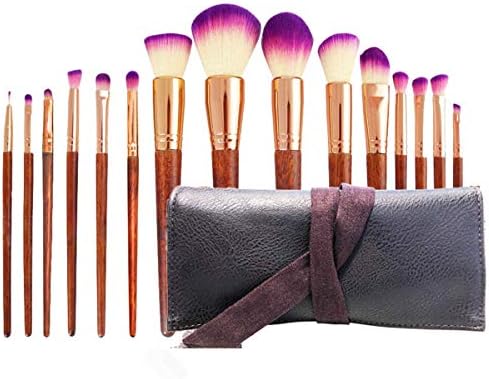 Makeup Brushes Set 15 Piece Wood Handle Kabuki Makeup Brush Face Powder Foundation Blending Eye Shadow Make Up Brushes Kit With Case Christmas Xmas Gift