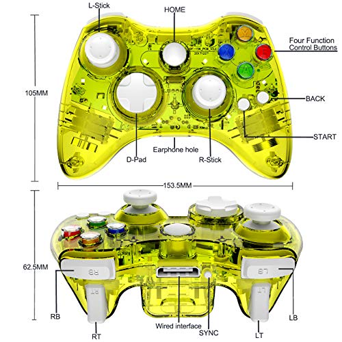 Wireless Xbox 360 Controller Console Double Motor Vibration Wireless Gamepad Gaming Joypad (Yellow) - Thumbnail 2