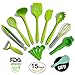 Silicone Cooking Utensils | 15pc | MOST RELIABLE Cooking Utensils For You | Includes Veggie Peeler, Lemon Squeezer & FREE Rice Paddle | Non-Stick Utensils | Heat Resistant & Dishwasher Safe