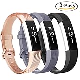 Vancle Bands Replacement for Alta HR and Alta (3 Pack), Newest Sport Replacement Wristbands with Secure Metal Buckle for Alta HR/Alta (Gray Rose-Gold Black, Large)