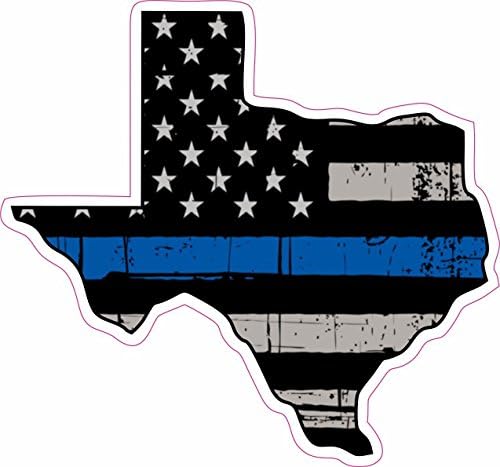 STICKER KING -Thin Blue Line Police Texas US Flag Distressed Vinyl Sticker Decal 4 inch