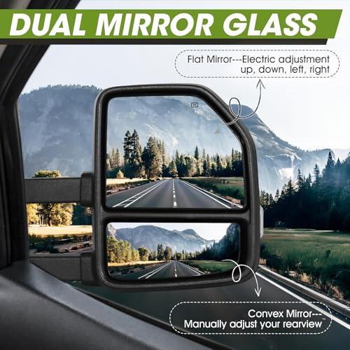 Siziom Towing Mirrors for F150 Ford Pickup 2021-2025, F250 (2023-2025) Tow Mirrors with Turn Signal & Running Light Heated Power Glass Pair Set (Unpainted)
