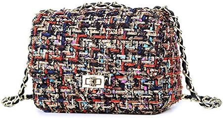 GMYANDJB Shoulder Bags Tweed Women Luxury Handbag Plaid Chain Shoulder Bag Ladies Mini Flap Quilted Corssbody Bag Black