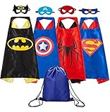 Supreal Supply Company Superhero Dress up Costumes Kids Cartoon Capes Set with Masks for Party Boys Birthday 4PCS with a Bag (BoysCostumes4PCS-Bag)