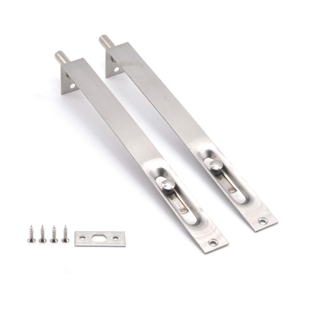 Stainless Steel Door Slide Bolt Latch Lock Flush Bolt for Primary-Secondary Doors, Double-Open(8 Inch/Pack of 2)