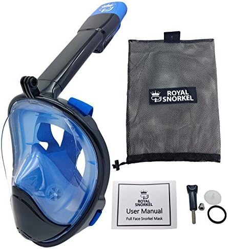 New 3rd Gen Full Face Snorkel Mask - Longer Breathing Tube, Flat Anti Fog Lens - Adult and Kids Size - GoPro Compatible, Easy to Breathe Underwater - Best Panoramic Snorkeling Masks (Black/Blue, S/M)
