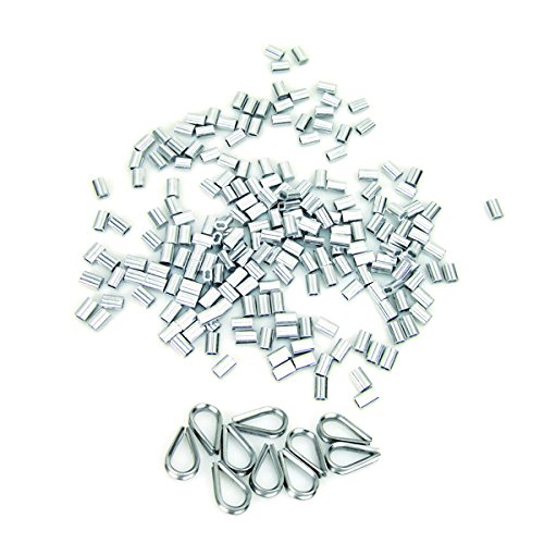 AUSPA 200-Pack 1/16 Inch Aluminum Crimping Loop Sleeve & 10-Pack Wire Rope Thimble M1.5 For Wire Rope and Cable