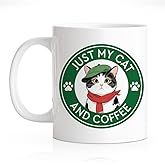 RZHV Just My Cat And Coffee Funny Coffee Mug, Novelty Cat Mug, Mother's Day Birthday Gifts for Mom Aunt Wife Women, Christmas Retirement Gifts for BBF Sisters Friends Colleague Girlfriend Cats Lovers
